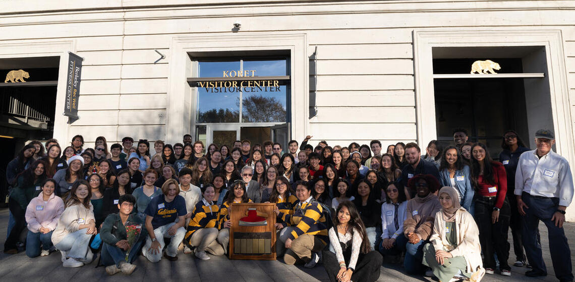 campus ambassador group photo with rich lyons and stanford axe