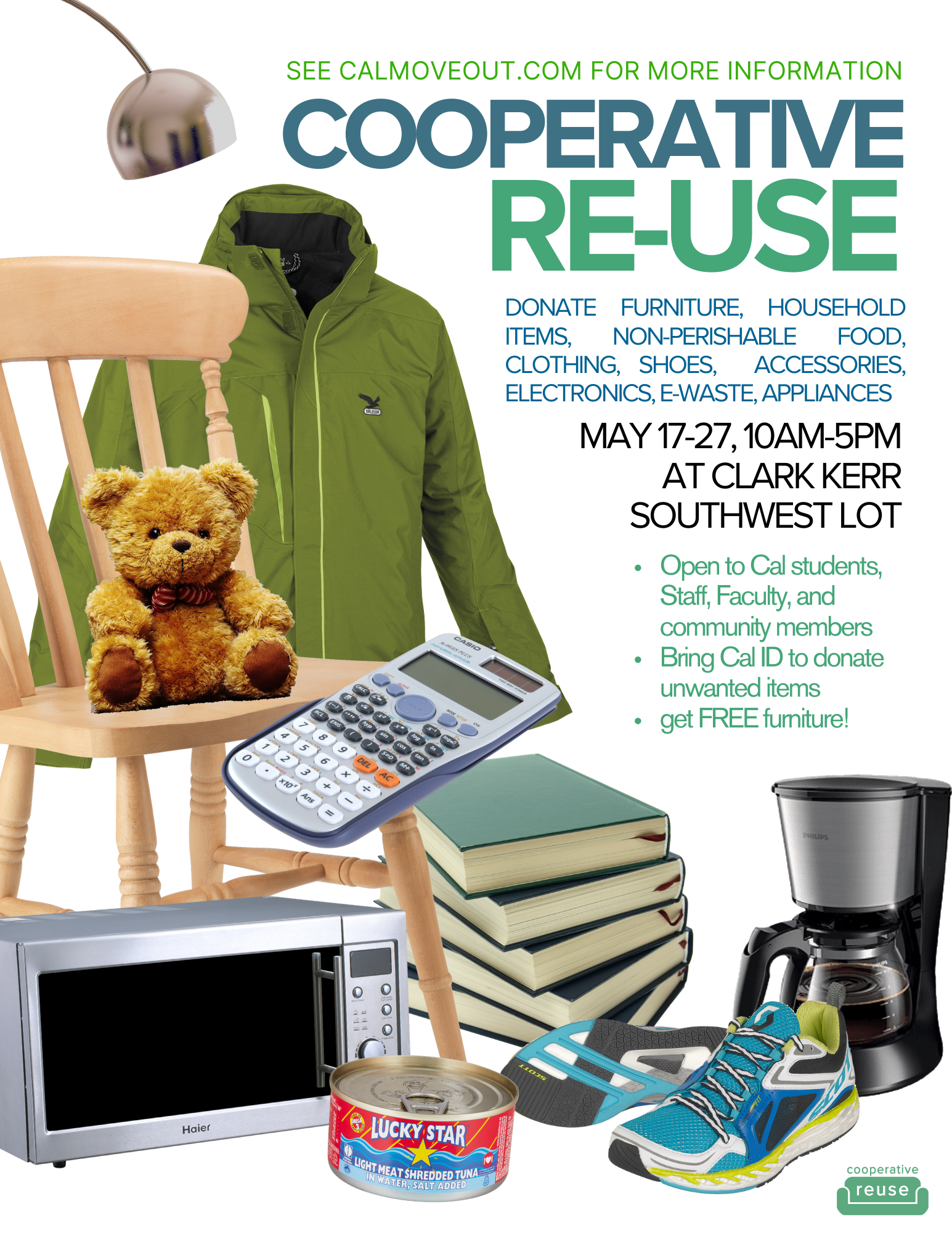Cooperative Reuse event flyer, illustration of household items