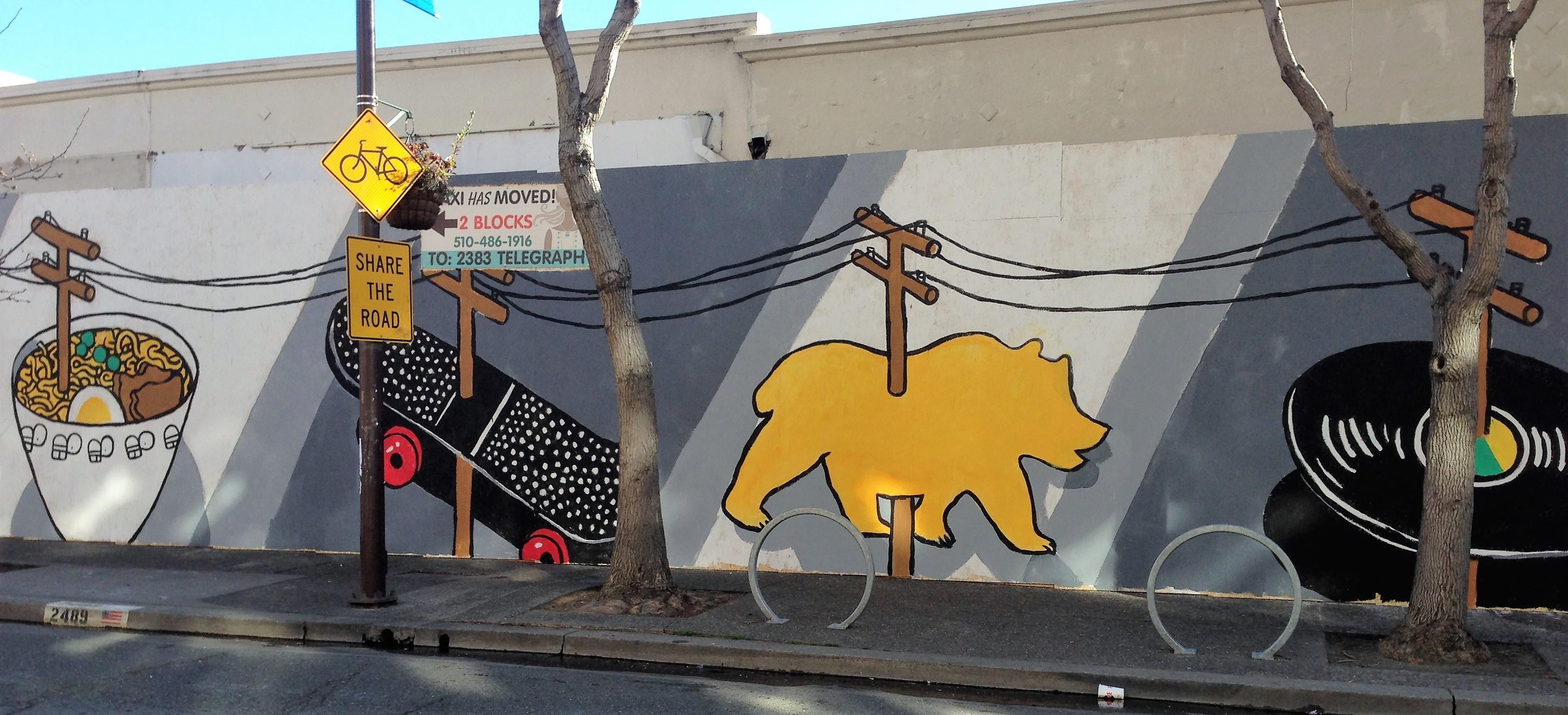 A mural by Nigel Sussman called "Wired" commissinoed by the Telegraph Business Improvement District, a fund recipient.