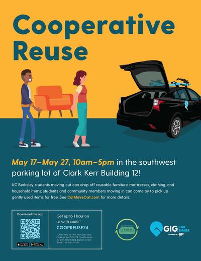 Gig Car Share flyer with info about Cooperative Reuse and a QR code